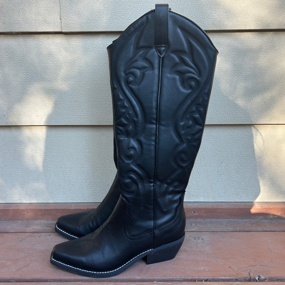 Womens Black Embroidered Tall Western Cowgirl Boots Pointed Toe Knee Target 7.5